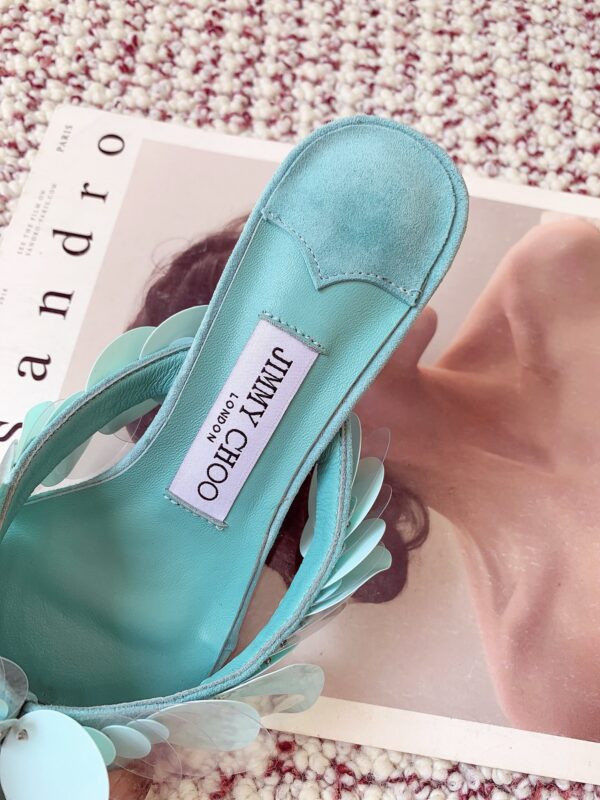 JIMMY CHOO  Freja 70 Aqua Green Suede Paillette Sandals