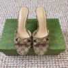 GUCCI Women’s slide sandal with Horsebit beige and brown GG canvas