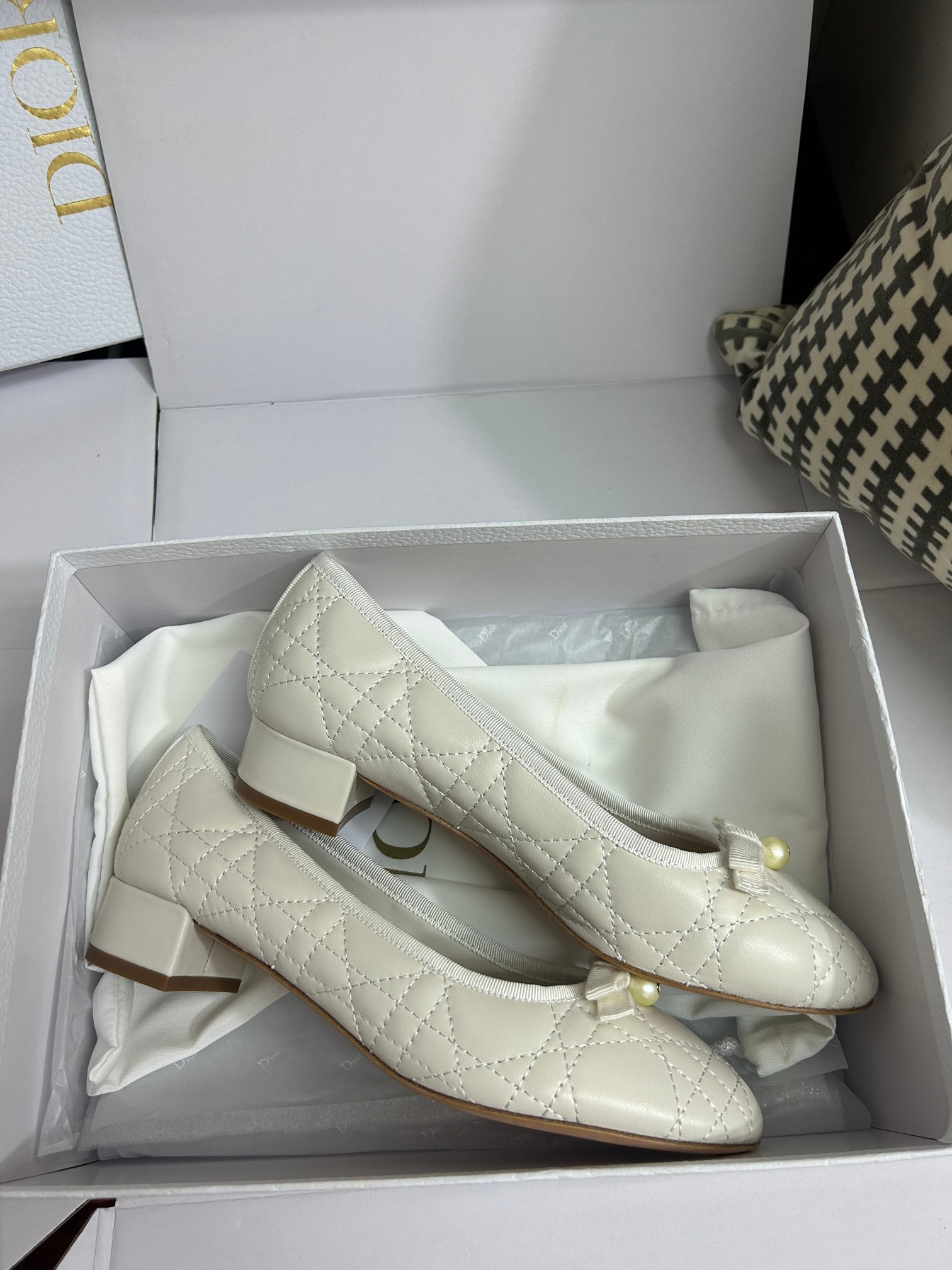 IMG_8862 DIOR Ballet Flat Latte Quilted Cannage Calfskin - 图片 4