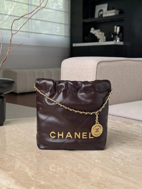 CHANEL Shiny Calfskin Quilted 22bag Dark Brown