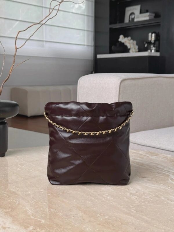 CHANEL Shiny Calfskin Quilted 22bag Dark Brown