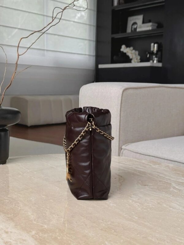 CHANEL Shiny Calfskin Quilted 22bag Dark Brown