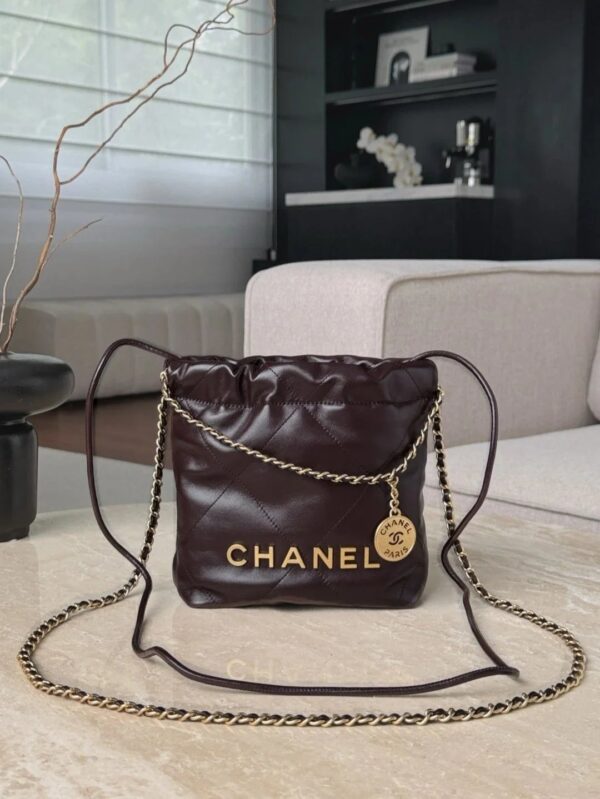 CHANEL Shiny Calfskin Quilted 22bag Dark Brown