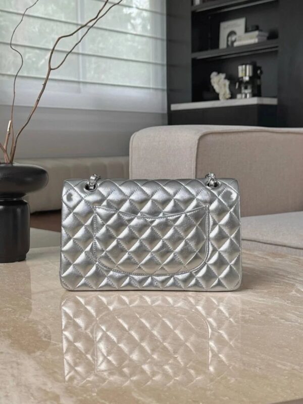 CHANEL Silver Classique Flap Medium Handbag