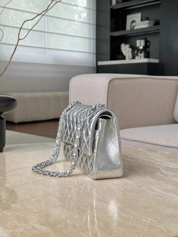 CHANEL Silver Classique Flap Medium Handbag