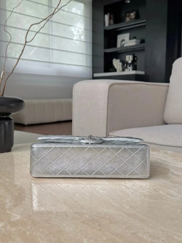 CHANEL Silver Classique Flap Medium Handbag