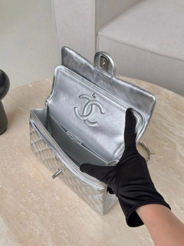 CHANEL Silver Classique Flap Medium Handbag