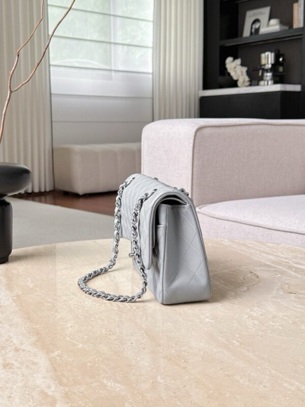 CHANEL Classique Flap Medium Light Grey Caviar Leather