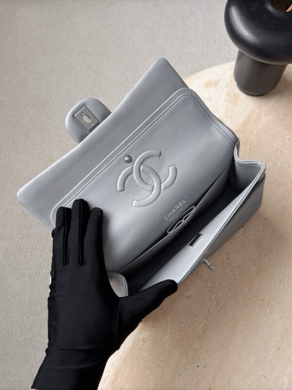 CHANEL Classique Flap Medium Light Grey Caviar Leather