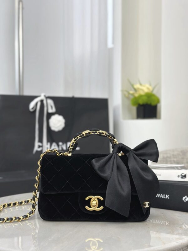 CHANEL Mini Flap Bag with Top Handle Velvet, Silk