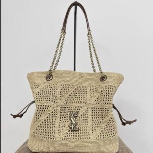 ysl jamie shopping in raffia in beige
