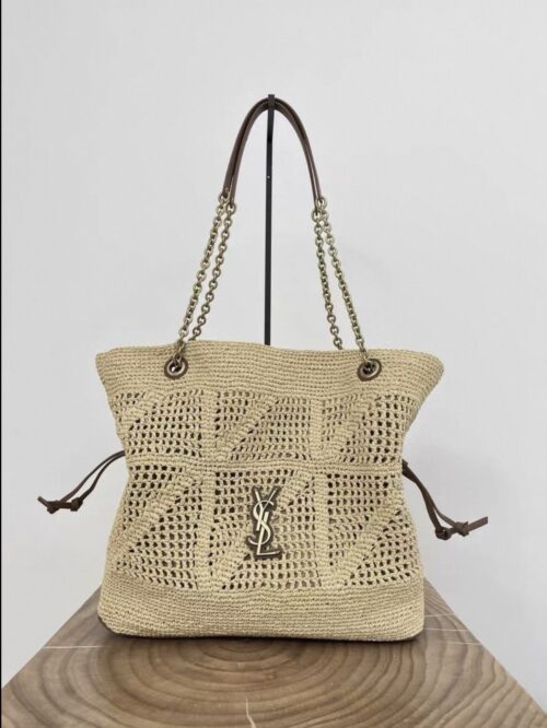 ysl jamie shopping in raffia in beige