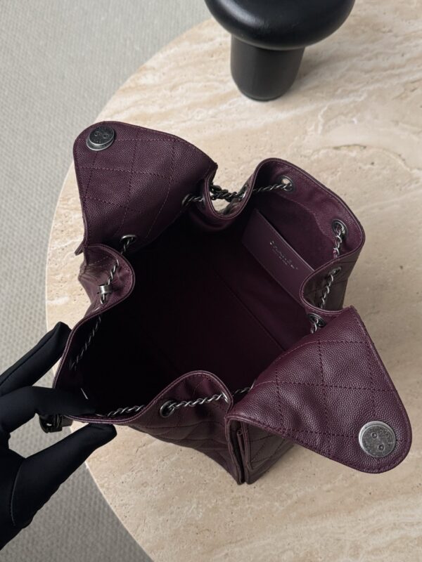 CHANEL 25 Hobo Bag Caflskin Dark Burgundy With Charcoal Color Hardware
