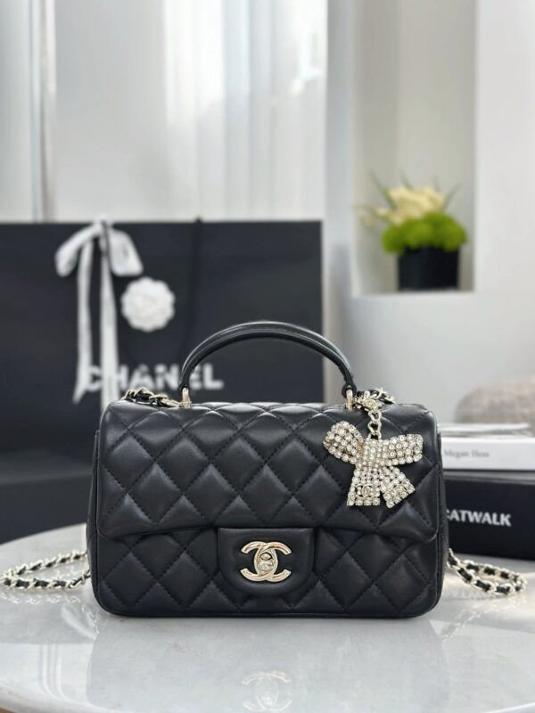 CHANEL 25K Quilted Calfskin Bow & Crystal Handbag