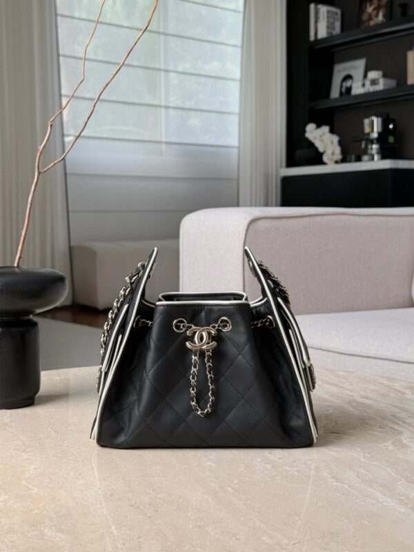 CHANEL 25 Mini Handbag Calfskin Black & White