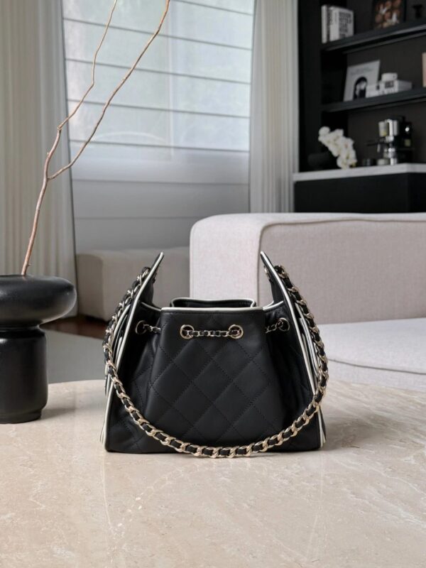 CHANEL 25 Mini Handbag Calfskin Black & White