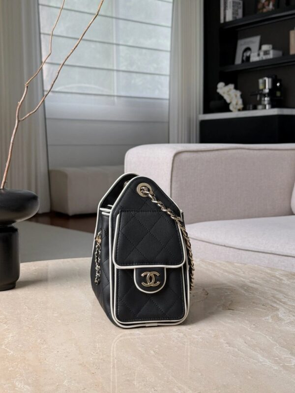 CHANEL 25 Mini Handbag Calfskin Black & White