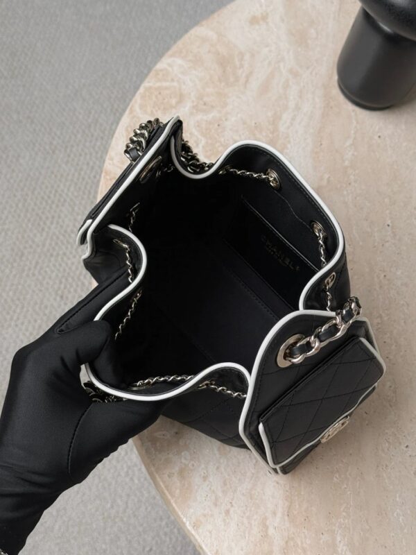 CHANEL 25 Mini Handbag Calfskin Black & White