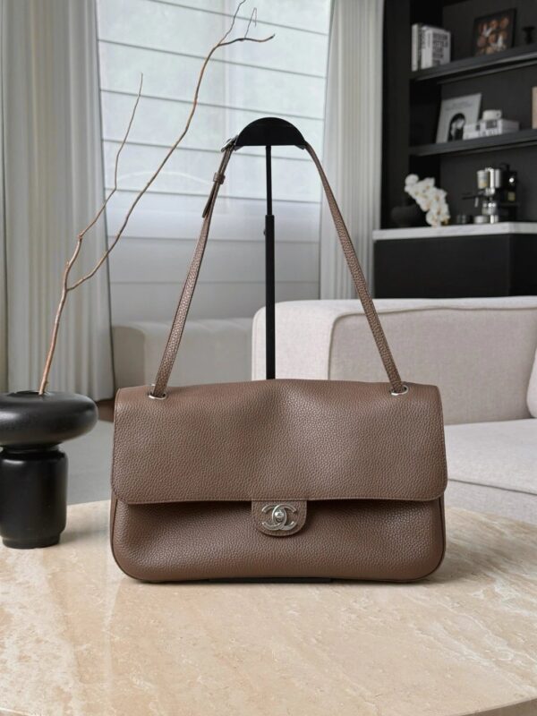 CHANEL Maxi Flap Bag Grained Calfskin In Light Brown