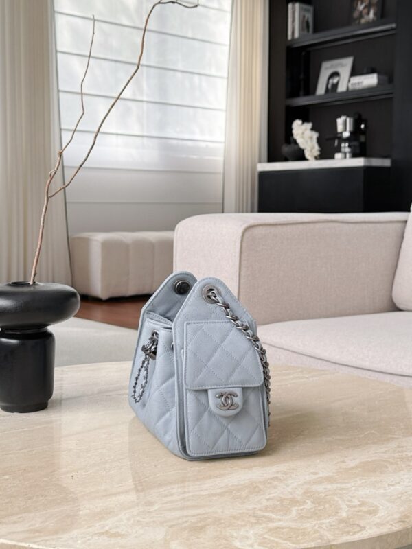 CHANEL 25 Hobo Bag Caflskin Lake Blue With Charcoal Color
