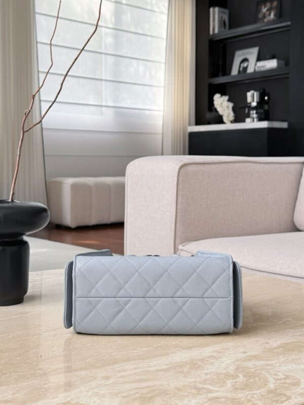 CHANEL 25 Hobo Bag Caflskin Lake Blue With Charcoal Color