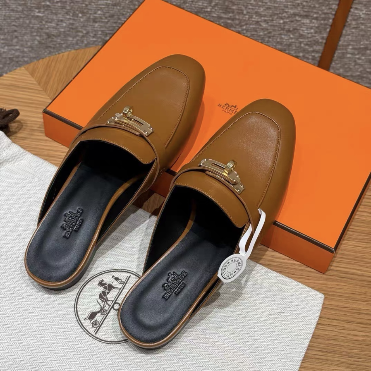Screenshot HERMES Kelly 0z Mules Women Shoes Handcrafted Genuine Leather - 图片 2