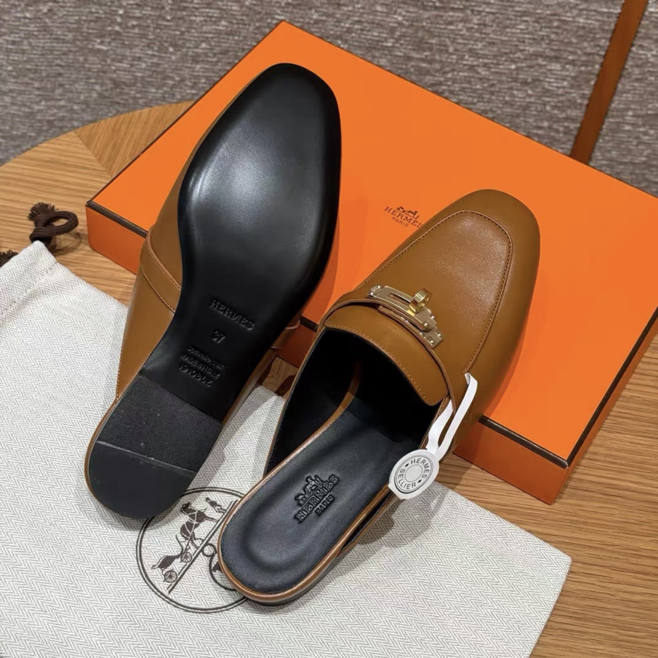Screenshot HERMES Kelly 0z Mules Women Shoes Handcrafted Genuine Leather - 图片 6