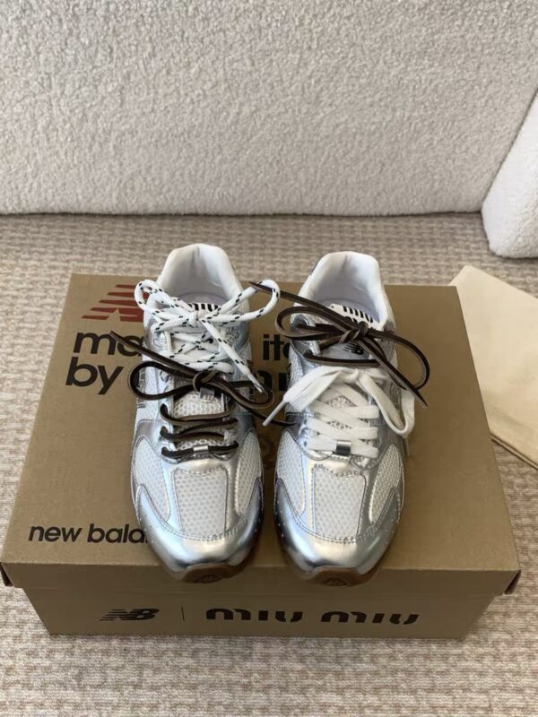 MIUMIU NB 530 SL metallic leather and mesh sneakers