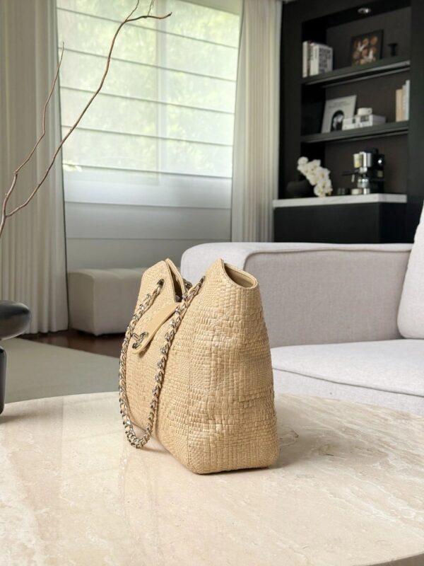 CHANEL Shopping Bag Braided Raffia Beige