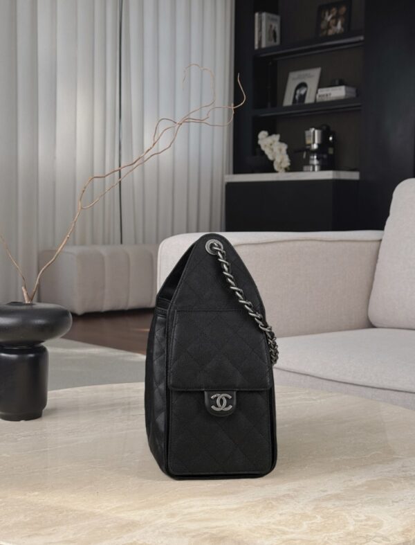chanel 25bag caflskin in black with charcoal color hardware