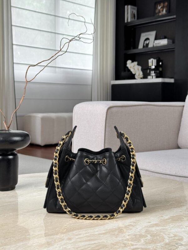 chanel 26c mini hobo bag grained calfskin in black