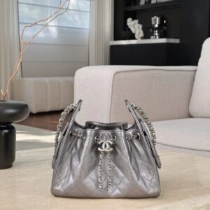 chanel 25bag calfskin in dark metallie silver