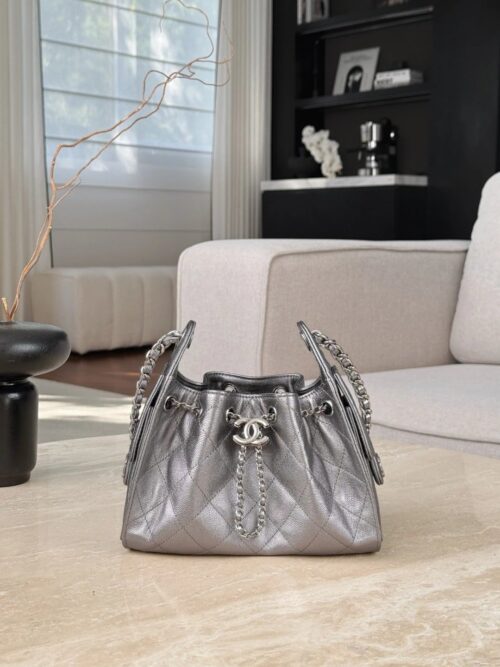 chanel 25bag calfskin in dark metallie silver
