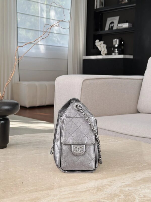 chanel 25bag calfskin in dark metallie silver