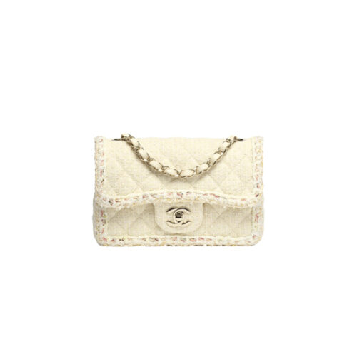 bdekuw CHANEL MINI Classic Handbag Tweed Light Yellow