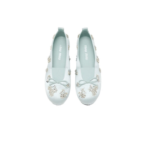 MIUMIU Flat silk loafers round toe hand-embroidered with sequins beads and flowers