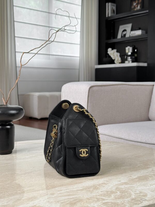 chanel 26c mini hobo bag grained calfskin in black