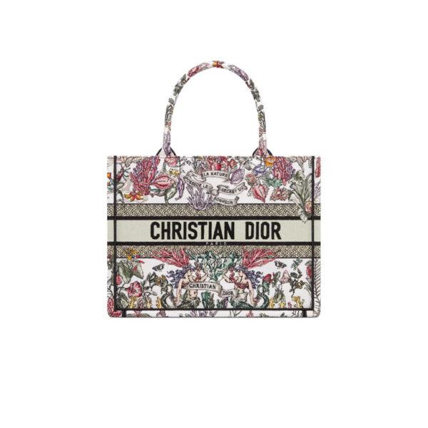 DIOR Canvas Embroidered Medium Book Tote White Multicolor