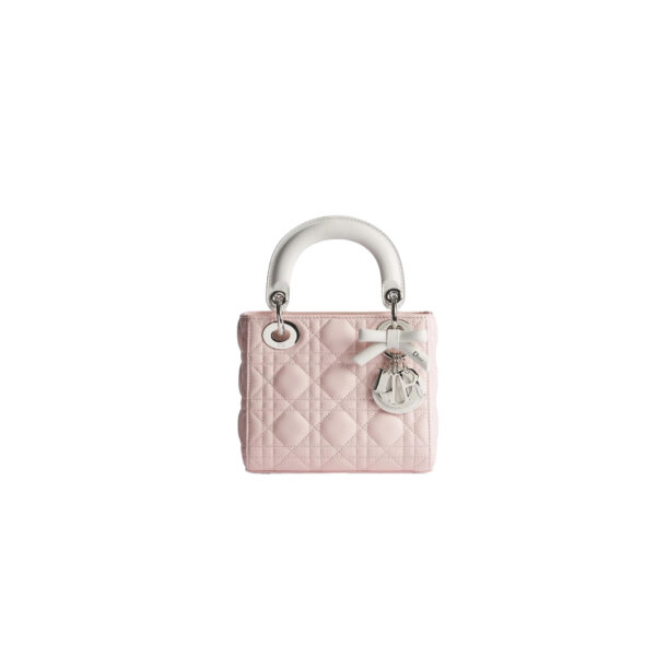 Mini Lady Dior Bag with Chain Two-Tone White and Pink Cannage Lambskin
