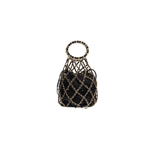 Chanel Métiers d’Art Runway black embellished tweed & leather chain link net bag with gold hardware