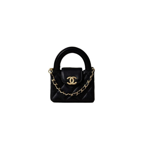 CHANEL 26C Mini Lambskin Quilted Bag Charm in Classic Black