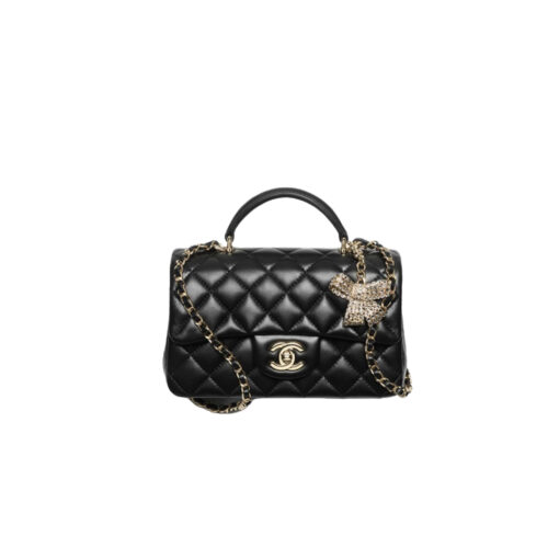 byuyjnui CHANEL 25K Quilted Calfskin Bow & Crystal Handbag