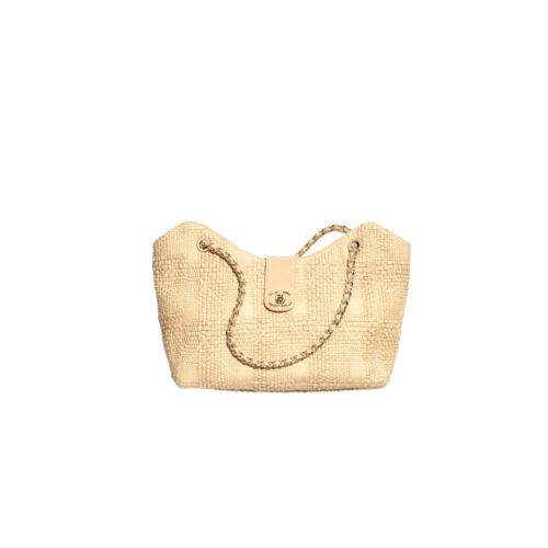 CHANEL Shopping Bag Braided Raffia Beige
