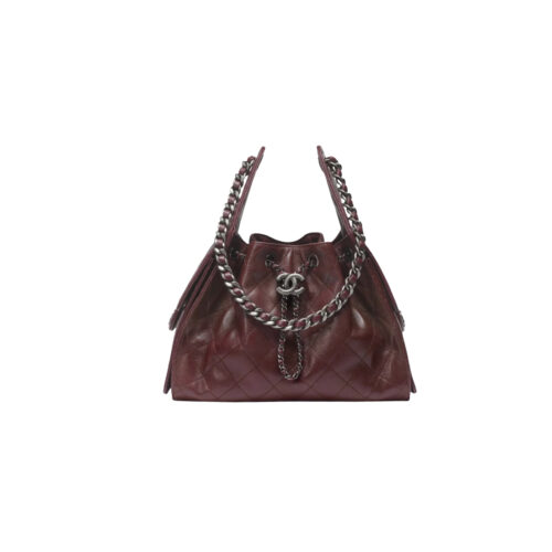cbuwilc CHANEL 25 Hobo Bag Caflskin Dark Burgundy With Charcoal Color Hardware