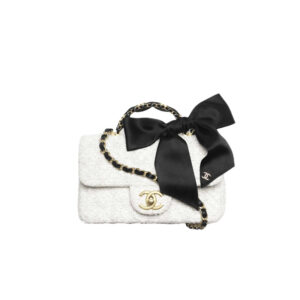 CHANEL Mini flap bag with top handle Tweed ,Silk