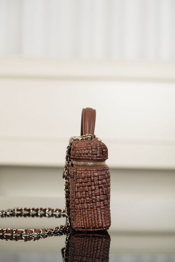 chanel classic vanity with chain braided raffia brown