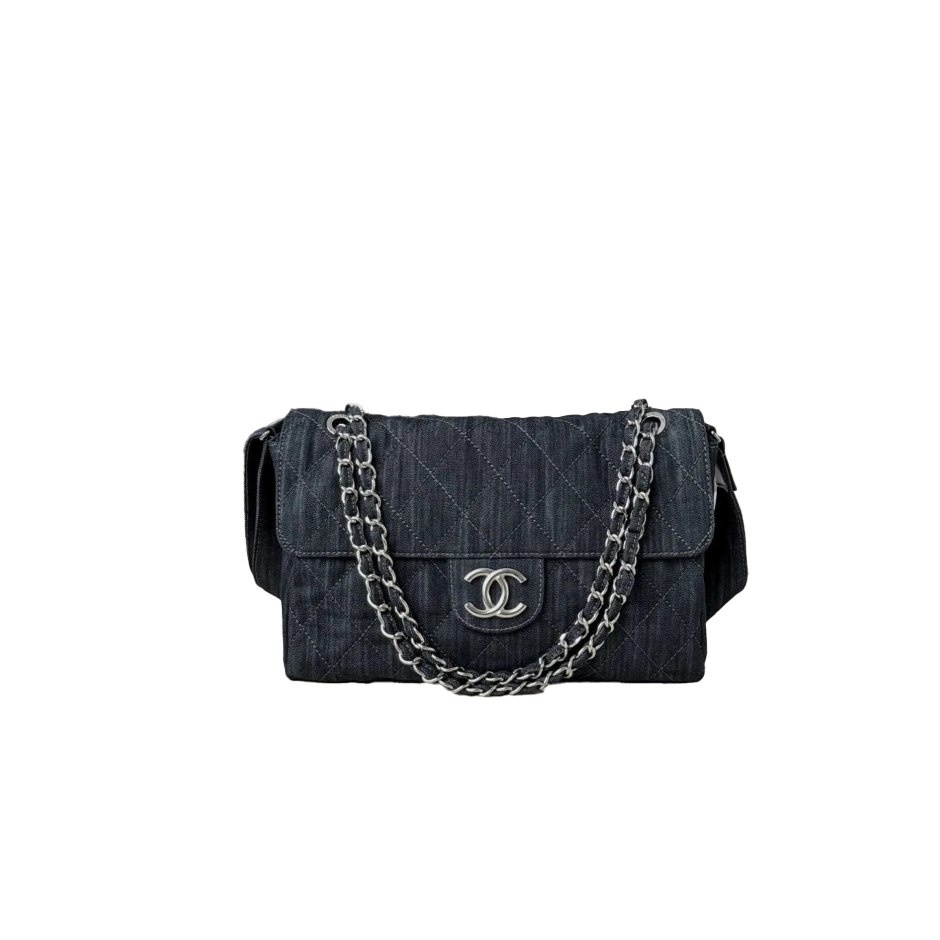 cgercexfe CHANEL Vintage Denim Bag Underarm Chain Messenger Silver Hardware