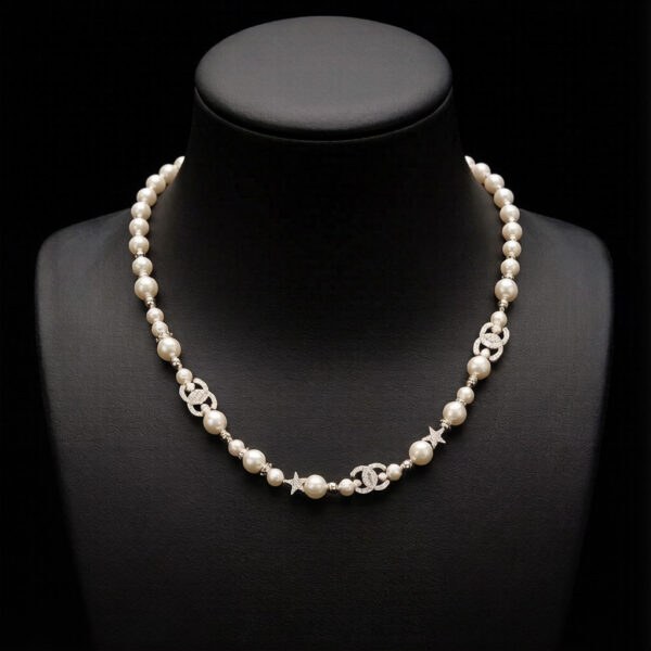 ckdosc CHANEL 23A Star Pearl Rhinestone Double C Necklace