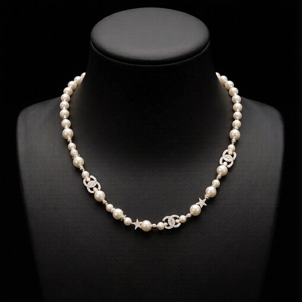 ckdosc CHANEL 23A Star Pearl Rhinestone Double C Necklace - 图片 7