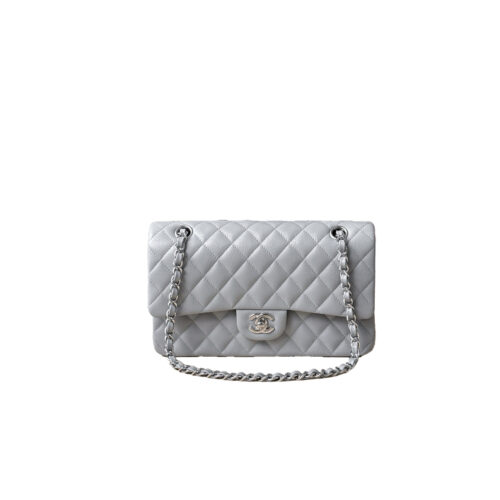 CHANEL Classique Flap Medium Light Grey Caviar Leather